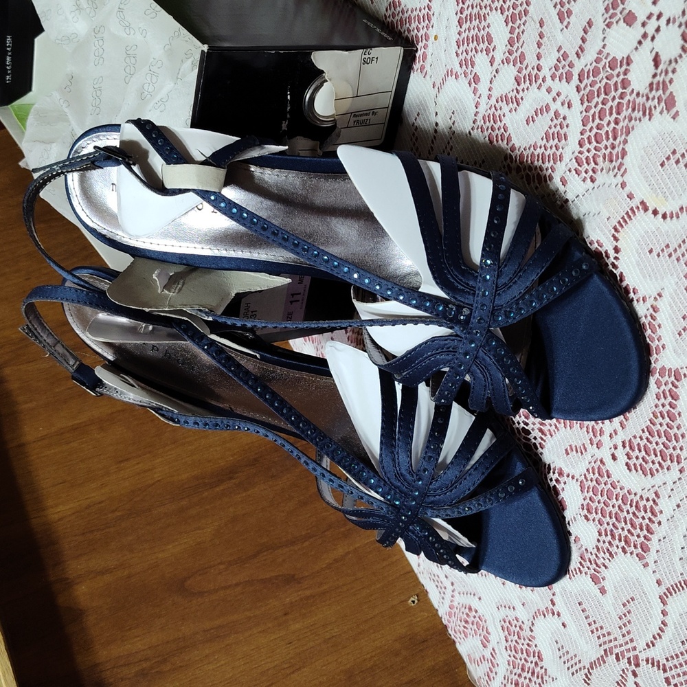 Navy Satin with Bling Heels NIB Size 11